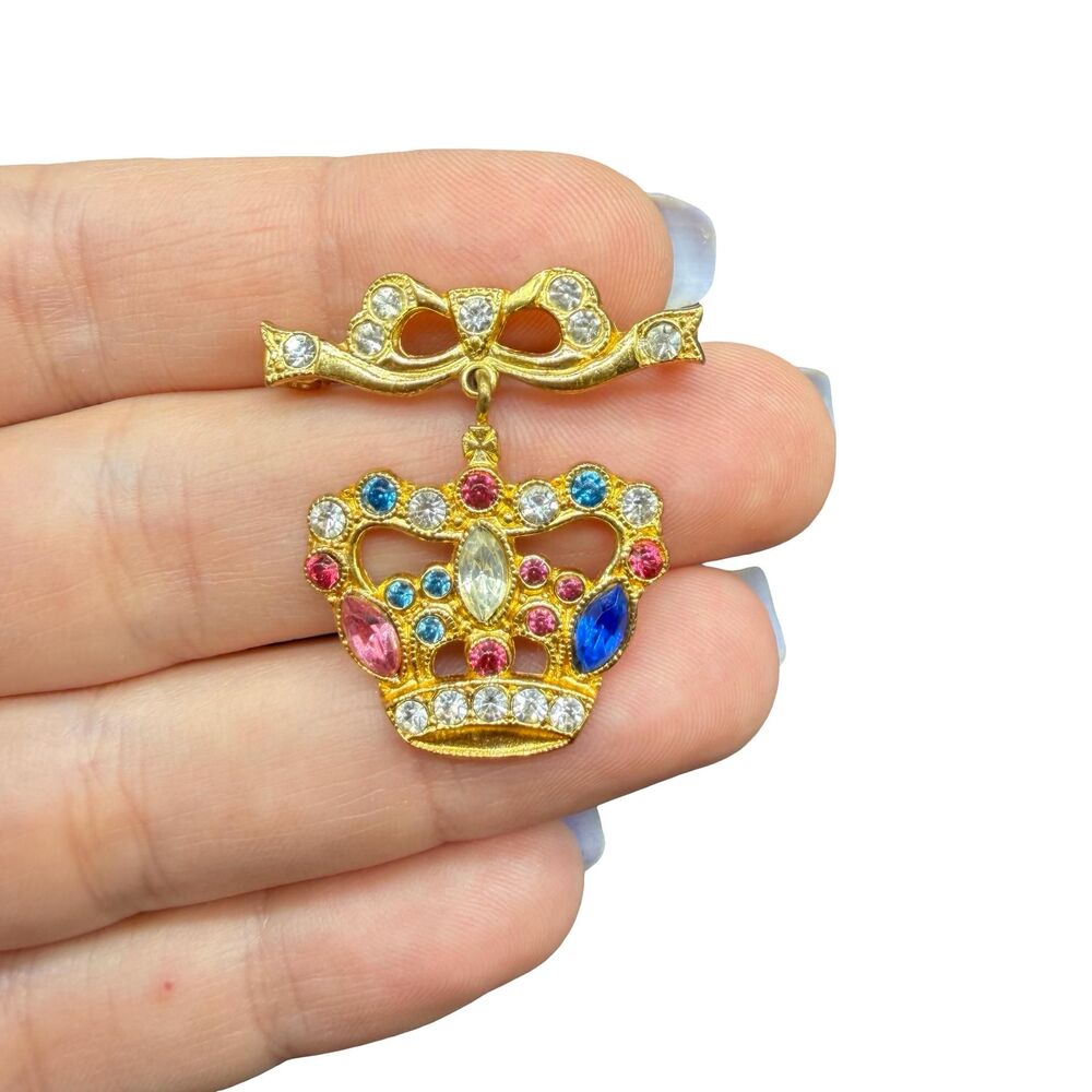 Vintage Jewelry Rhinestone Crown Brooch Crown Pin